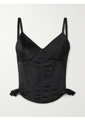 ROSAMOSARIO - Ruffled Satin Bustier Top - Black - xx small,x small,small,medium,large,x large,xx large