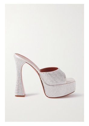 Amina Muaddi - Dalida Crystal-embellished Satin Platform Sandals - Silver - IT35,IT36,IT36.5,IT37,IT37.5,IT38,IT38.5,IT39,IT39.5,IT40,IT40.5,IT41,IT42