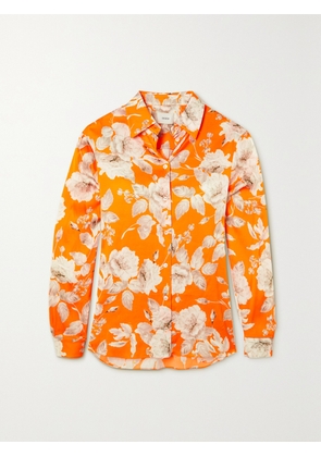 Erdem - Lillia Floral-print Stretch-satin Shirt - Orange - UK 4,UK 6,UK 8,UK 10,UK 12,UK 14,UK 16,UK 18,UK 20,UK 22