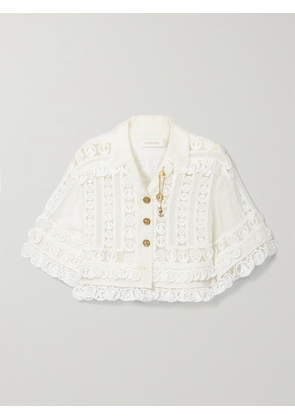 Zimmermann - High Tide Cropped Appliquéd Crochet And Linen Jacket - Cream - 00,1,2,3,4