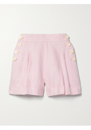Zimmermann - High Tide Button-embellished Pleated Linen Shorts - Purple - 00,1,2,3,4