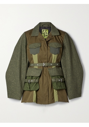 MARQUES' ALMEIDA - Belted Patchwork Cotton-canvas And Twill Jacket - Green - UK 4,UK 6,UK 8,UK 10,UK 12,UK 14,UK 16