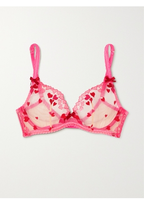 Agent Provocateur - Cupid Embroidered Tulle Underwired Bra - Pink - 32B,34B,36B,32C,34C,36C,32D,34D,36D,32DD,34DD,36DD,32E,34E,36E