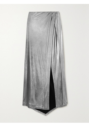 LOEWE - Asymmetric Wrap-effect Metallic Stretch-jersey Maxi Skirt - Silver - x small,small,medium,large