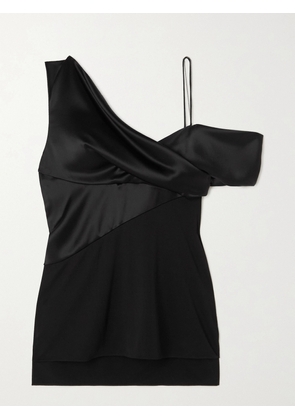 LOEWE - One-shoulder Embellished Paneled Satin And Crepe Top - Black - FR 32,FR 34,FR 36,FR 38,FR 40,FR 42,FR 44
