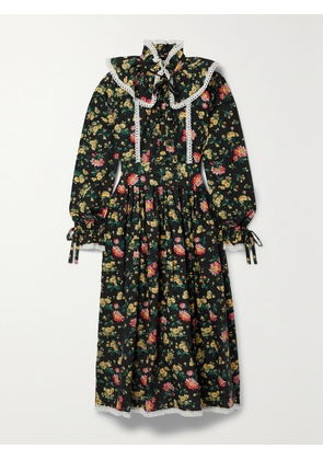 BATSHEVA - + Laura Ashley Devon Pintucked Floral-print Cotton-poplin Midi Dress - Black - US0,US2,US4,US6,US8,US10,US12,US14,US16,US18
