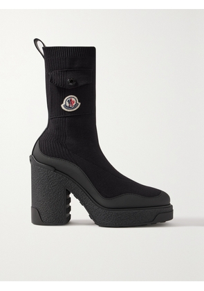 Moncler - Splora Leather And Rubber-trimmed Ribbed Stretch-knit Ankle Boots - Black - IT36,IT36.5,IT37,IT37.5,IT38,IT38.5,IT39,IT39.5,IT40,IT40.5,IT41