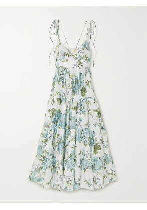 Erdem - Azami Tiered Floral-print Cotton-poplin Gown - Blue - UK 6,UK 8,UK 10,UK 12,UK 14,UK 16,UK 18