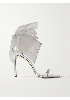 Jimmy Choo - Aveline 100 Bow-embellished Metallic Leather Sandals - Silver - IT36,IT36.5,IT37,IT37.5,IT38,IT38.5,IT39,IT39.5,IT40,IT40.5,IT41,IT42