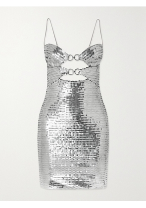 NENSI DOJAKA - Embellished Cutout Sequined Tulle Mini Dress - Silver - xx small,x small,small,medium,large