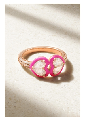 Kamyen - Heart 18-karat Rose Gold, Diamond And Enamel Ring - 3,4,5,6,7