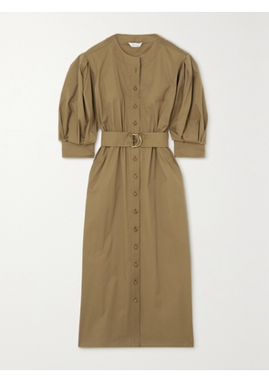 Max Mara - Ughetta Belted Stretch-cotton Twill Midi Dress - Green - UK 2,UK 4,UK 6,UK 8,UK 10,UK 12,UK 14,UK 16,UK 18