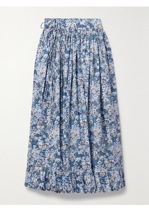 HORROR VACUI - Johan Scalloped Floral-print Cotton-poplin Midi Skirt - Blue - x small,small