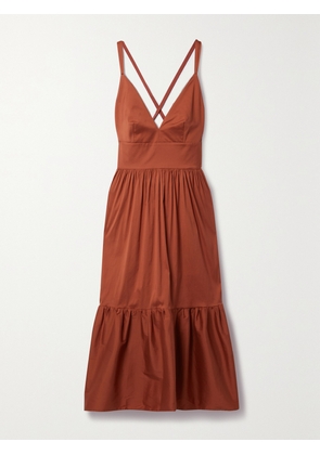 Max Mara - Aquila Tiered Cotton-blend Poplin Midi Dress - Brown - UK 2,UK 4,UK 6,UK 8,UK 10,UK 12,UK 14,UK 16,UK 18