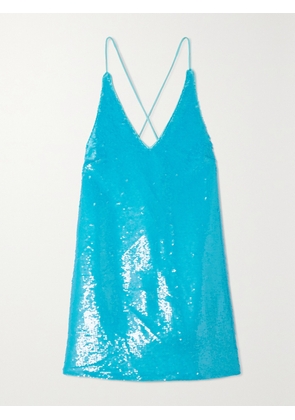 GANNI - Sequined Recycled Satin Mini Dress - Blue - EU 32,EU 34,EU 36,EU 38,EU 40,EU 42,EU 44,EU 46,EU 48,EU 50,EU 52
