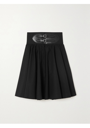 Alaïa - Archetypes Belted Leather-trimmed Cotton-poplin Skirt - Black - FR 34,FR 36,FR 38,FR 40,FR 42,FR 44,FR 46
