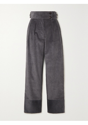 ANNA MASON - Karl Cotton-corduroy Straight-leg Pants - Gray - UK 6,UK 8,UK 10,UK 12,UK 14