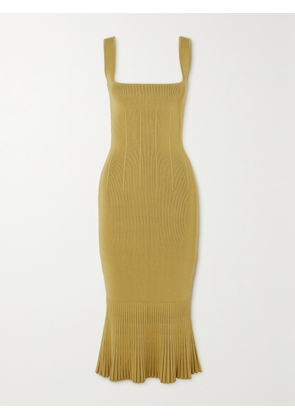 Galvan - + Net Sustain Atalanta Pleated Stretch Recycled-knit Midi Dress - Gold - xx small,x small,small,medium,large