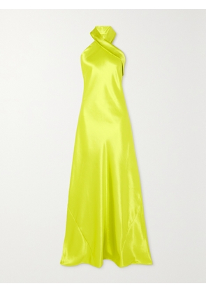 Galvan - Pandora Neon Satin Halterneck Gown - Yellow - FR 34,FR 36,FR 38,FR 40,FR 42,FR 44