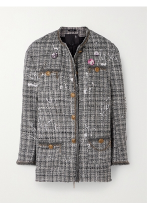 R13 - Embellished Metallic Wool-blend Tweed Jacket - Gray - xx small,x small,small,medium,large