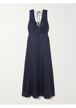 JOSLIN - + Net Sustain Grace Pintucked Linen-batiste Maxi Dress - Blue - UK 4,UK 6,UK 8,UK 10,UK 12,UK 14,UK 16,UK 18