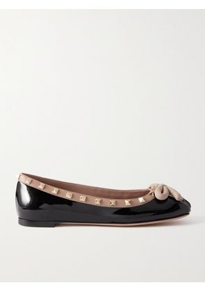 Valentino Garavani - Rockstud Bow-embellished Patent-leather Ballet Flats - Black - IT35,IT36,IT36.5,IT37,IT37.5,IT38,IT38.5,IT39,IT39.5,IT40,IT40.5,IT41,IT41.5,IT42