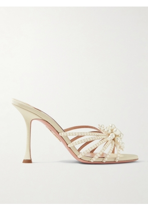 Aquazzura - Vendome 95 Faux Pearl-embellished Faille Mules - Neutrals - IT35,IT35.5,IT36,IT36.5,IT37,IT37.5,IT38,IT38.5,IT39,IT39.5,IT40,IT40.5,IT41,IT42