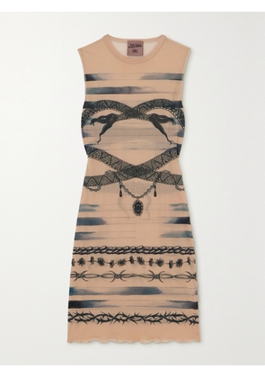 Jean Paul Gaultier - + Knwls Printed Stretch-mesh Mini Dress - Neutrals - xx small,x small,small,medium,large,x large,xx large