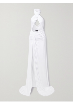 SERGIO HUDSON - Cutout Ruched Stretch-bamboo Rayon Halterneck Gown - White - US0,US2,US4,US6,US8,US10