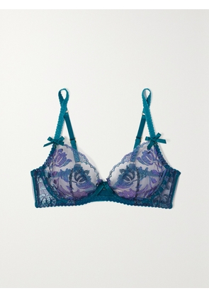 Agent Provocateur - Sparkle Satin-trimmed Metallic Embroidered Tulle Underwired Bra - Blue - 32B,34B,36B,32C,34C,36C,32D,34D,36D,32DD,34DD,36DD,32E,34E,36E