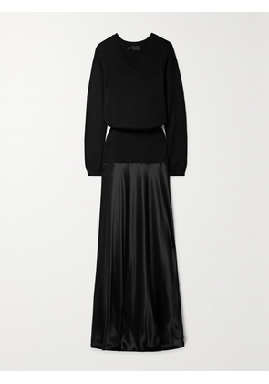 Brandon Maxwell - The Kerolyn Silk And Cashmere-blend And Silk-satin Maxi Dress - Black - x small,small,medium,large,x large