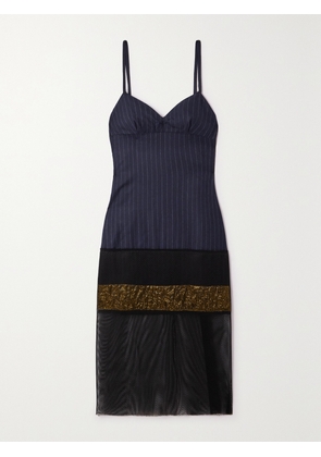Dries Van Noten - Paneled Striped Crepe And Mesh Midi Dress - Blue - FR 34,FR 36,FR 38,FR 40,FR 42,FR 44