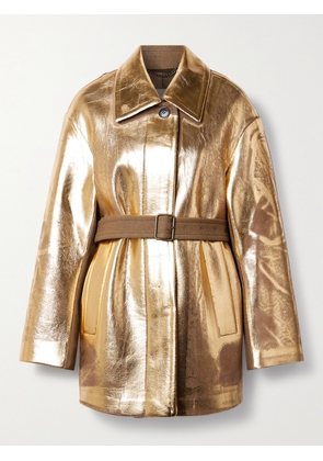 Dries Van Noten - Belted Metallic Coated Wool-blend Coat - Brown - x small,small,medium,large