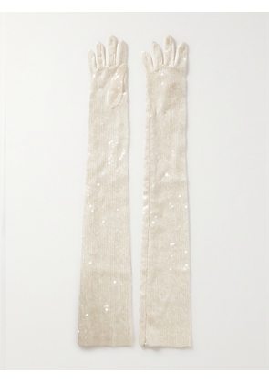 SAFIYAA - Sequined Satin Gloves - White - FR 34,FR 36,FR 38,FR 40,FR 42