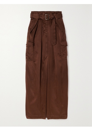 Dries Van Noten - Belted Satin-twill Maxi Skirt - Brown - FR 34,FR 36,FR 38,FR 40,FR 42,FR 44