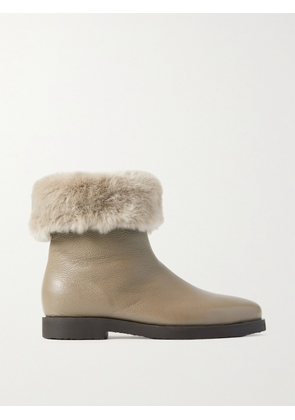TOTEME - + Net Sustain The Off-duty Faux Fur-trimmed Textured-leather Ankle Boots - Gray - IT35,IT36,IT37,IT38,IT39,IT40,IT41,IT42
