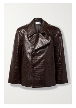 The Frankie Shop - Jackie Oversized Croc-effect Faux Leather Coat - Brown - x small,small,medium,large,x large