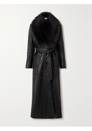 Nour Hammour - + Net Sustain Dakota Belted Shearling-trimmed Leather Coat - Black - FR 32,FR 34,FR 36,FR 38,FR 40,FR 42,FR 44