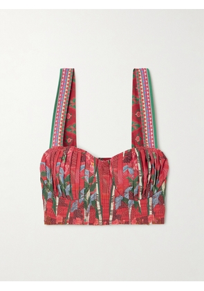 Emporio Sirenuse - + Net Sustain Dalia Pleated Printed Cotton Bustier Top - Red - IT38,IT40,IT42,IT44,IT46,IT48