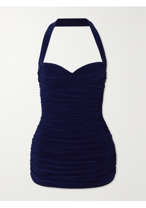 Norma Kamali - Bill Mio Ruched Halterneck Swimsuit - Blue - xx small,x small,small,medium,large,x large