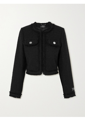 Versace - Cropped Sequined Frayed Tweed Jacket - Black - IT36,IT38,IT40,IT42,IT44
