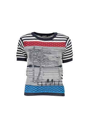 Blue Cotton Women Sweater - M