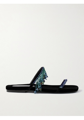 Dries Van Noten - Fringed Bead-embellished Velvet Sandals - Black - IT36,IT36.5,IT37,IT37.5,IT38,IT38.5,IT39,IT39.5,IT40,IT40.5,IT41