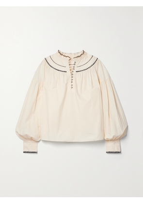 Ulla Johnson - Lennie Gathered Embroidered Cotton-poplin Blouse - Ivory - US0,US2,US4,US6,US8,US10,US12,US14,US16