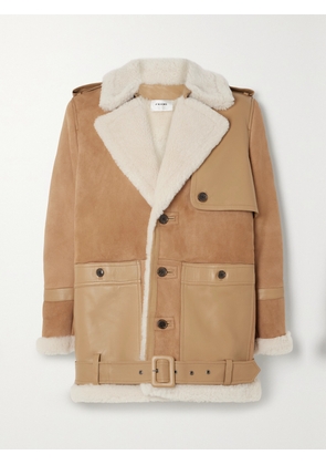 FRAME - Belted Leather-trimmed Shearling Jacket - Neutrals - x small,small,medium