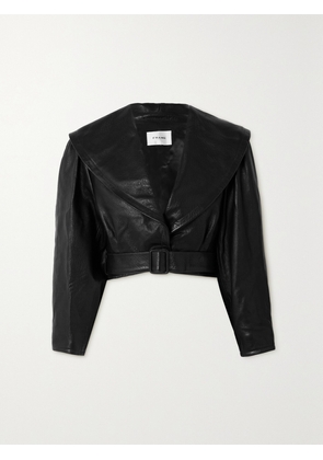 FRAME - Cropped Belted Textured-leather Jacket - Black - xx small,x small,small,medium,large