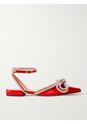 MACH & MACH - Double Bow Crystal-embellished Satin Point-toe Flats - Red - IT35,IT35.5,IT36,IT36.5,IT37,IT37.5,IT38,IT38.5,IT39,IT39.5,IT40,IT40.5,IT41,IT41.5,IT42