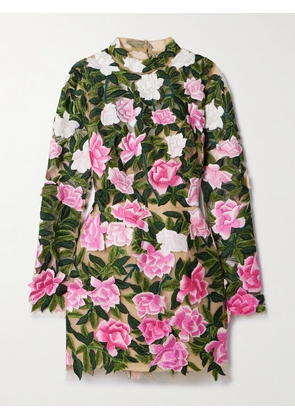 Oscar de la Renta - Open-back Embroidered Tulle Mini Dress - Multi - US0,US2,US4,US6,US8