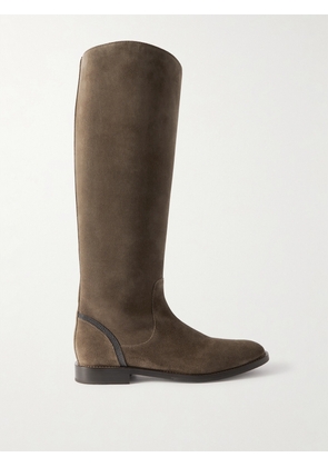 Brunello Cucinelli - Bead-embellished Suede Knee Boots - Brown - IT36,IT37,IT37.5,IT38,IT38.5,IT39,IT39.5,IT40,IT41