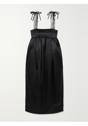 GANNI - + Net Sustain Tie-detailed Pleated Recycled-satin Midi Dress - Black - EU 34,EU 36,EU 38,EU 40,EU 42,EU 44